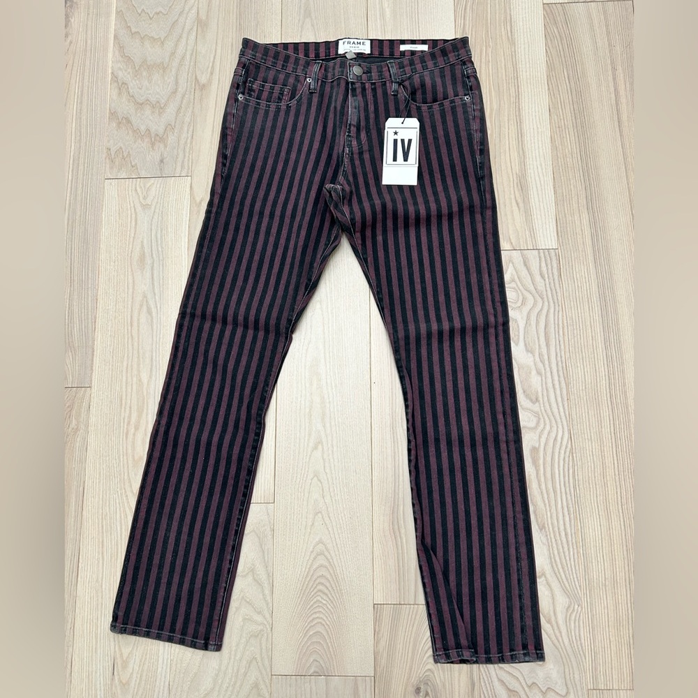 NWT Frame Slim Fit Burgundy and Black Stripe Jeans Vinoodh Size 31  Runs Small